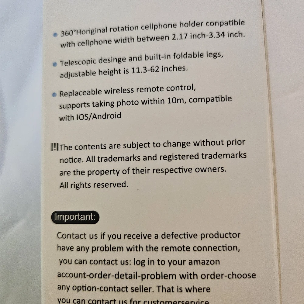Selfie Stick Tripod with Remote Shutter - White